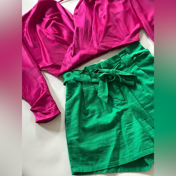 fab'rik High Waist Green Shorts with Sash - Picture 3 of 12